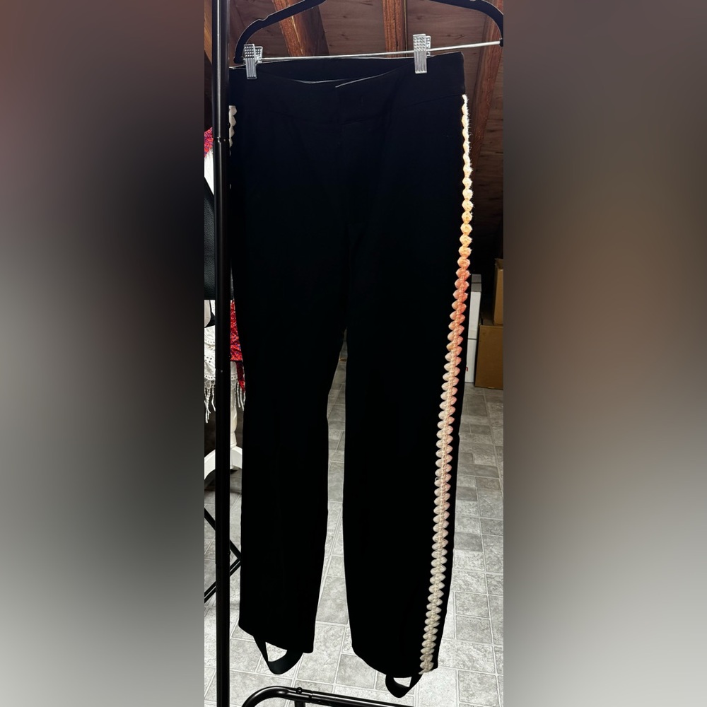 Moncler Black Fitted Pants with Ombre Braided Side Trim